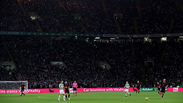 Pohled na zaplnn tribuny Celtic Parku pi utkn 3. pedkola Evropsk ligy s Jabloncem.