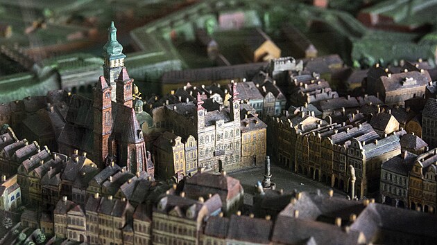 Muzeum východních Čech v Hradci Králové v secesní Kotěrově budově dokončuje stálou výstavu Cesty města. Na snímku je detail modelu Velkého náměstí  (17. 8. 2021).