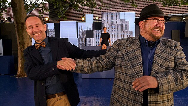 Jan V�pen�k (vpravo) ztv�rnil Wericha v pozd�j��m v�ku. Na sn�mku ze zkou�ky je s p�edstavitelem Voskovce Danielem �v�bem.