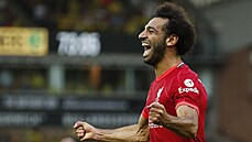 Mohamed Salah má velkou radost ze tetí branky Liverpoolu, kterou sám vstelil.