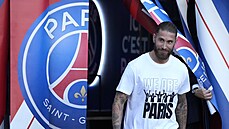 Sergio Ramos p�i p�edstavování nových posil PSG p�ed za�átkem utkání proti...
