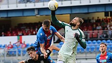 Brazilský branká Busatto z CSKA Sofie zasahuje ped plzeským útoníkem...