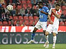 Utkání 5. kola první fotbalové ligy Slavia Praha - Baník Ostrava: Zleva Yira...