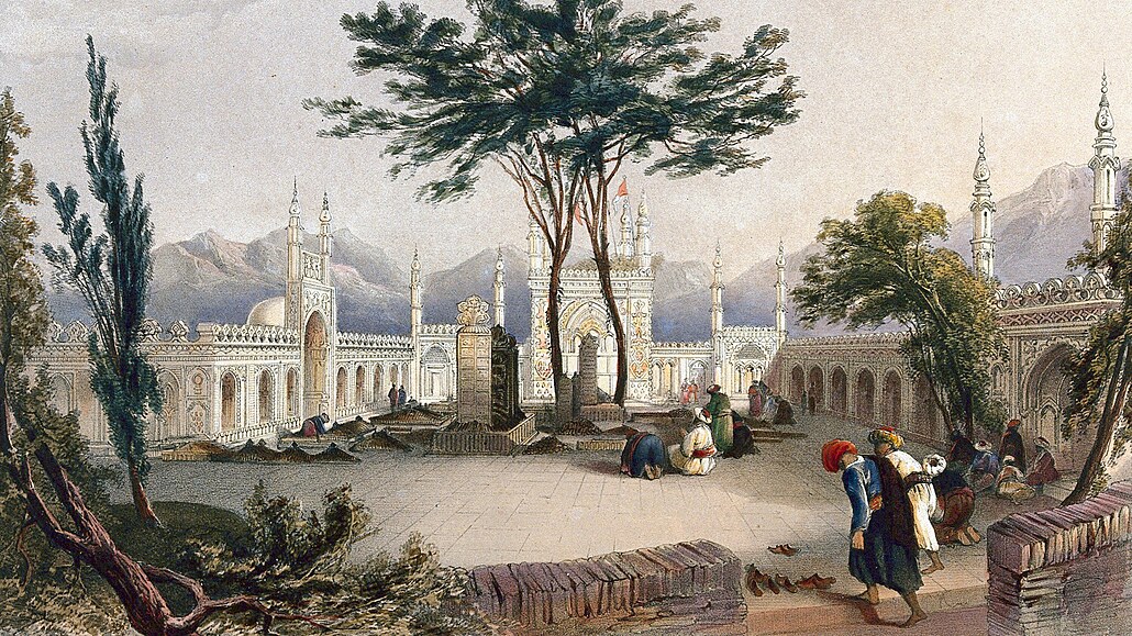 Mešita v Kandaháru na litografii z roku 1848