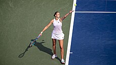 eská tenistka Karolína Plíková servíruje bhem druhého semifinálového duelu...