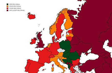 Mapa zemí podle míry rizika nákazy (31. srpna 2021)