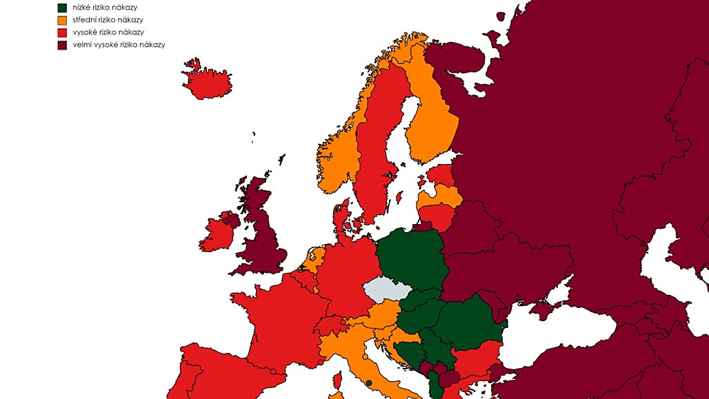 Mapa zemí podle míry rizika nákazy (31. srpna 2021)