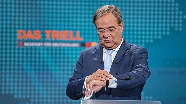 Armin Laschet (CDU) v pedvolebn debat ldr t nejsilnjch nmeckch stran (29. srpna 2021)