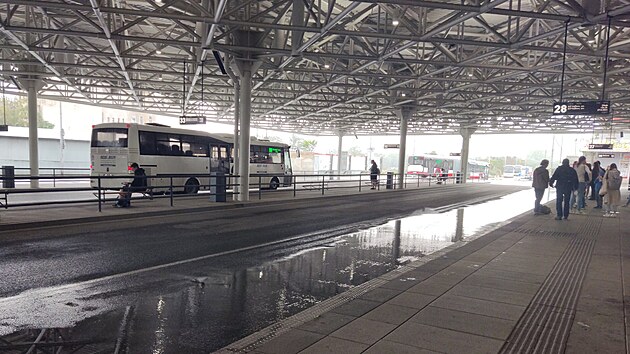 Sta, aby piel jeden hust d隝, a u stedovch nstupi brnnskho autobusovho ndra Zvonaka se tvo nkolikametrov loue.