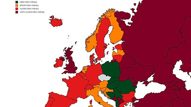 Mapa zemí podle míry rizika nákazy (31. srpna 2021)