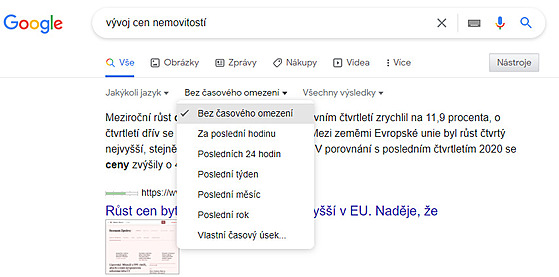 Lita nstroj v Google pome zpesnit vsledky vyhledvn