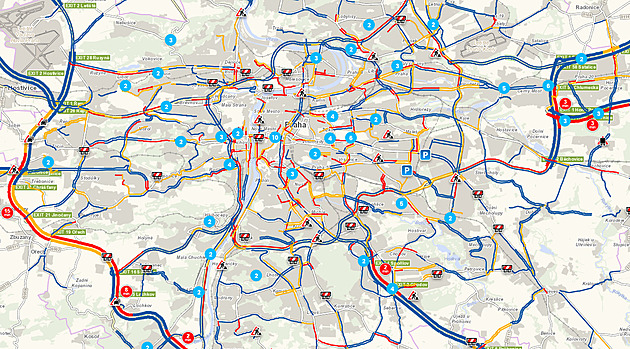 Dopravní situace v Praze ve stedu po deváté dopoledne (8. záí 2021)