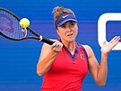 Ukrajinská tenistka Elina Svitolinová odvrací se zajímavým gestem míek ve...
