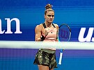 ecká tenistka Maria Sakkariová se raduje z fiftýnu ve tvrtfinále US Open.
