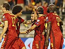 Eden Hazard (uprosted) se raduje ze svého gólu proti esku s belgickými...
