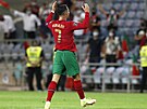 Portugalský fotballista Cristiano Ronaldo se raduje z gólu v zápase s Irskem.