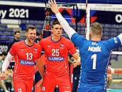 Jan Galabov a Josef Polák (25) se radují z uhraného bodu.