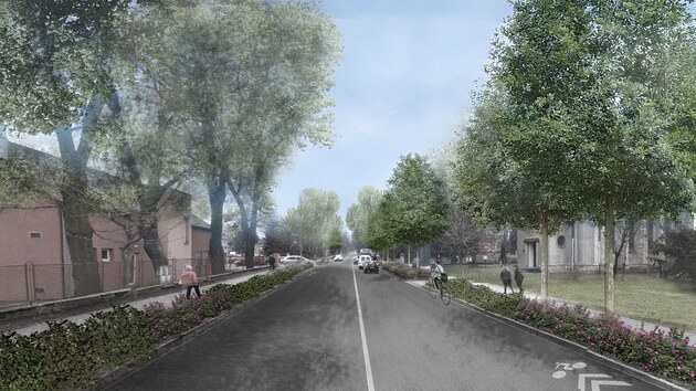 Nov� zmodernizovan� ��st Svitavsk� ulice s vyhrazen�mi j�zdn�mi pruhy pro cyklisty ji� nepo��t�. Otev�ena bude letos na podzim.