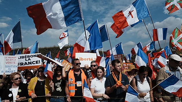 Po celé Francii osmý víkend v řadě desetitisíce lidí protestovaly proti takzvaným covidovým pasům. V zemi bylo podle agentury DPA svoláno na 200 protestních pochodů. (4. září 2021)