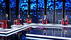 Andrej Babiš, Jan Hamáček, Marian Jurečka a Ivan Bartoš v předvolební debatě...