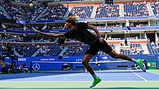 Nmec Alexander Zverev se natahuje po míi ve tvrtfinále US Open.