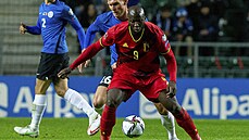 Romelu Lukaku z Belgie bhem zápasu proti Estonsku.