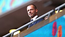 Prezident UEFA Aleksander eferin sleduje semifinále Eura 2021 mezi Anglií a...