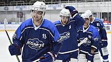 Brněnští hokejisté (zleva) Tomáš Šoustal, Silvester Kusko, Michal Krištof a...