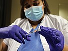 Zdravotní sestra ve francouzském Nice pipravuje vakcínu proti koronaviru pro...