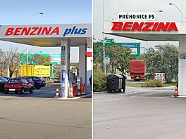 První erpací stanice Benzina Plus (snímek vlevo; na snímku vpravo pvodní...