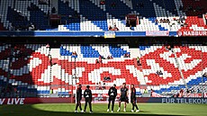 Hrái Bayernu na trávníku v Allianz arén ped startem utkání s Bochumí