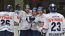 Hráči Liberce se radují z prvního gólu, který dal Jakub Rychlovský (uprostřed).