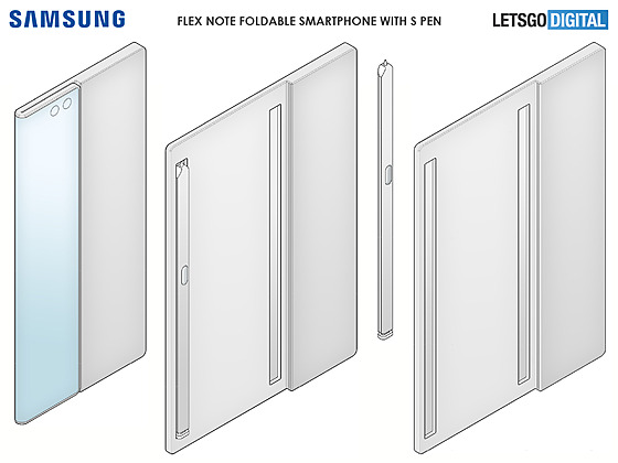 Patent ohebného smartphonu se skrýší pro pero S PEN společnosti Samsung Display