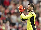 Branká� United David de Gea v zápase �estého kola Premier League proti Aston...
