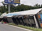 Nehoda dvou kamion na D8 za Prahou (20. 9. 2021)