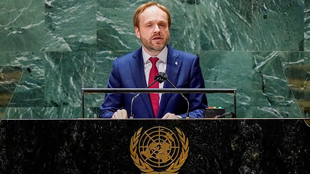 Český ministr zahraničí Jakub Kulhánek na 76. zasedání Valného shromáždění OSN....