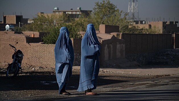 Afghnky v burkch pechzej ulici v Hertu. (21. z 2021)