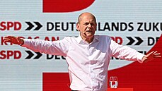 Olaf Scholz při předvolebním mítinku (18. září 2021)