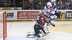 Utkání 8. kola hokejové extraligy: HC Sparta Praha - HC Kometa Brno. Zleva...