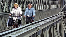 Most typu Bailey Bridge p�es �eku Orlici v Hradci Králové.