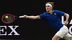 Alexander Zverev z evropského týmu bhem Laver Cupu