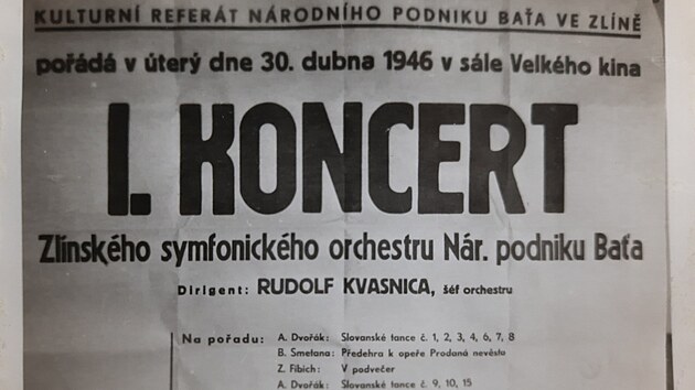 Plakt, kter zval na zahajovac koncert zlnskho symfonickho orchestru, na jeho zkladech vyrostla dnen Filharmonie Bohuslava Martin.