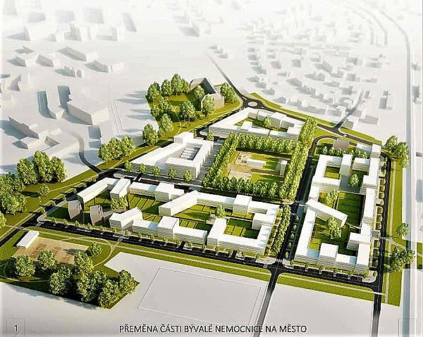 Vizualizace promny nemocniního areálu v Uherském Hraditi
