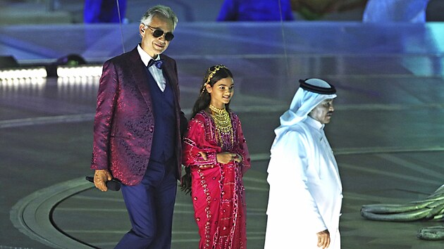 Italsk tenorista Andrea Bocelli na slavnostnm zahjen vstavy Expo 2020 v Dubaji (1. jna 2021)