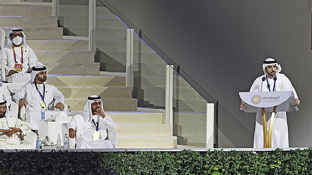 ejch Hamdn bin Muhammad bin Rad l Maktm, korunn princ Dubaje, promluvil na zahajovacm ceremonilu Expa 2020 v Dubaji. (1. jna 2021)