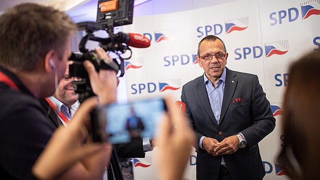 Jaroslav Foldyna z volebnho tbu hnut SPD (9. jna 2021)