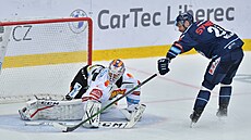 Utkání 12. kola hokejové extraligy: Bílí Tygi Liberec - HC Sparta Praha. Jakub...