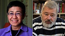 Nobelovu cenu za mír získali novináři Maria Ressaová (vlevo) a Dmitrij Muratov....