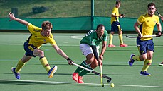 Momentka z Evropského poháru mu v pozemním hokeji, proti sob hrají TJ...