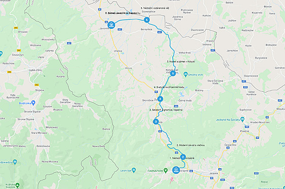 Mapa vletu podhm Rychlebskch hor z Lipov do Javornka